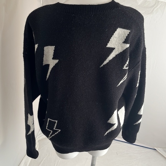 SIX FIFTY black lightning bolt crew neck acrylic blend sweater M/L - Picture 4 of 9